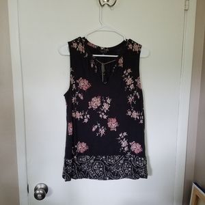 ❤ Lucky brand sleeveless black floral boho top, M